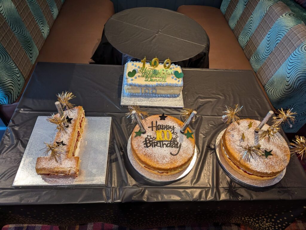 Dennis Thatcher's birthday cake in the shape of 100